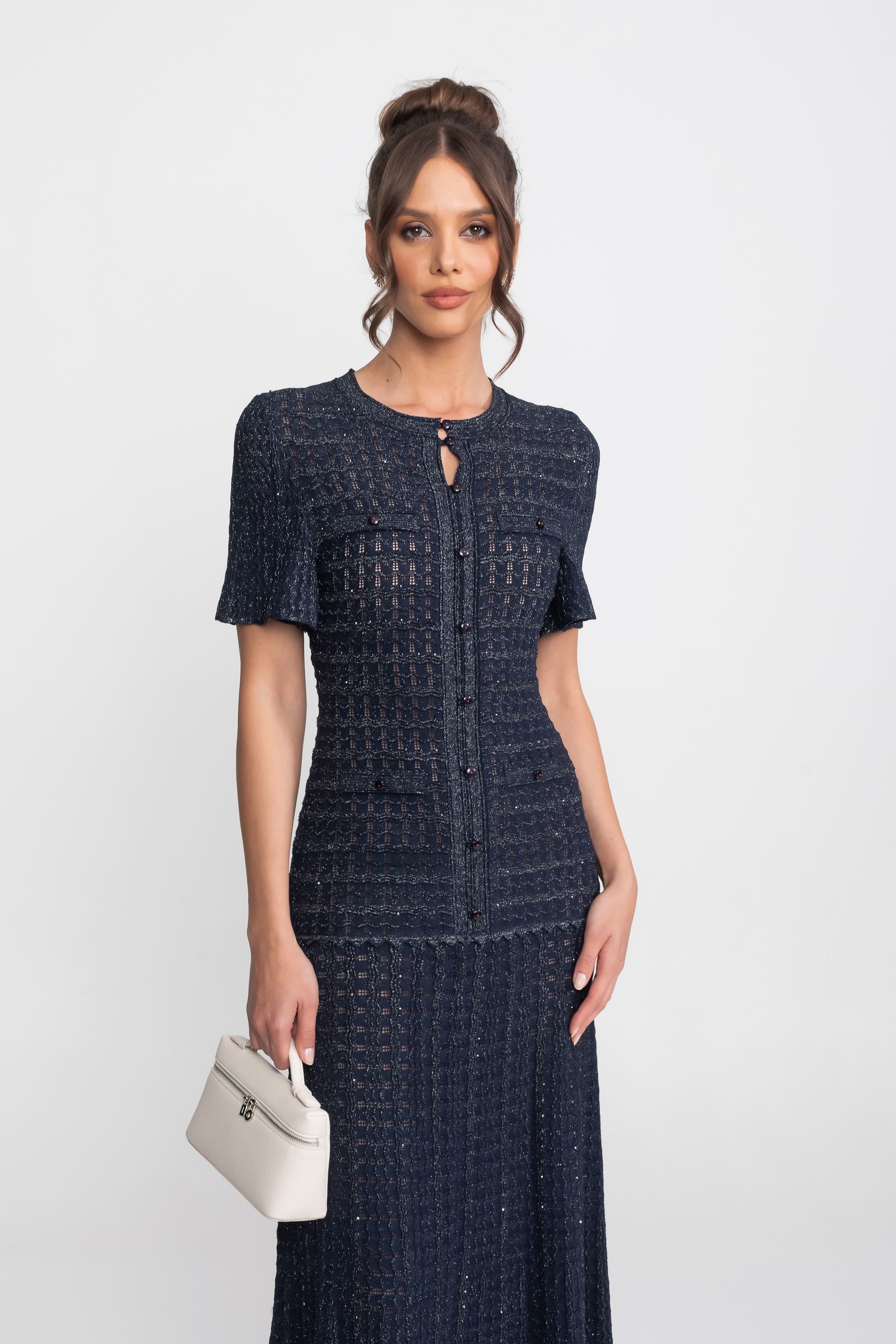 Priya | Short Sleeve Shimmer Knit Midi Dress