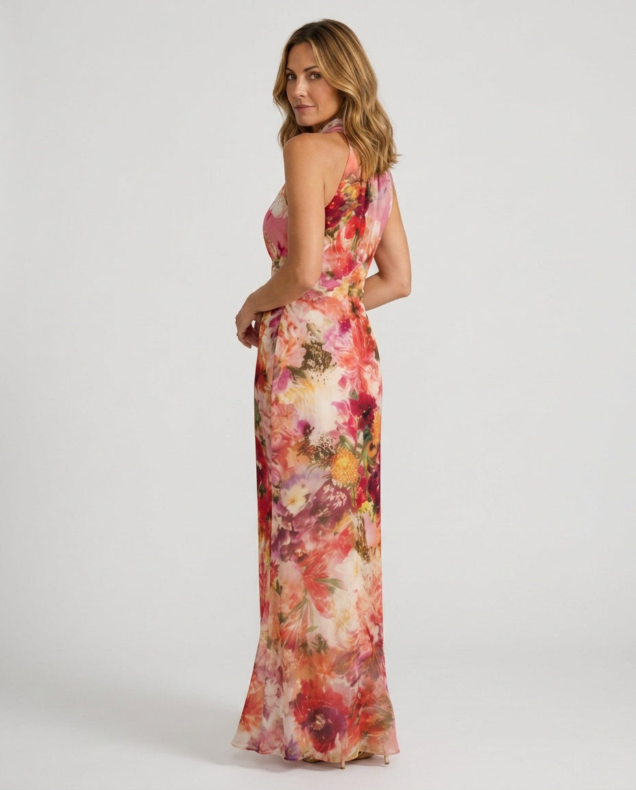 Hazel | Halter Neck Floral Print Maxi Dress