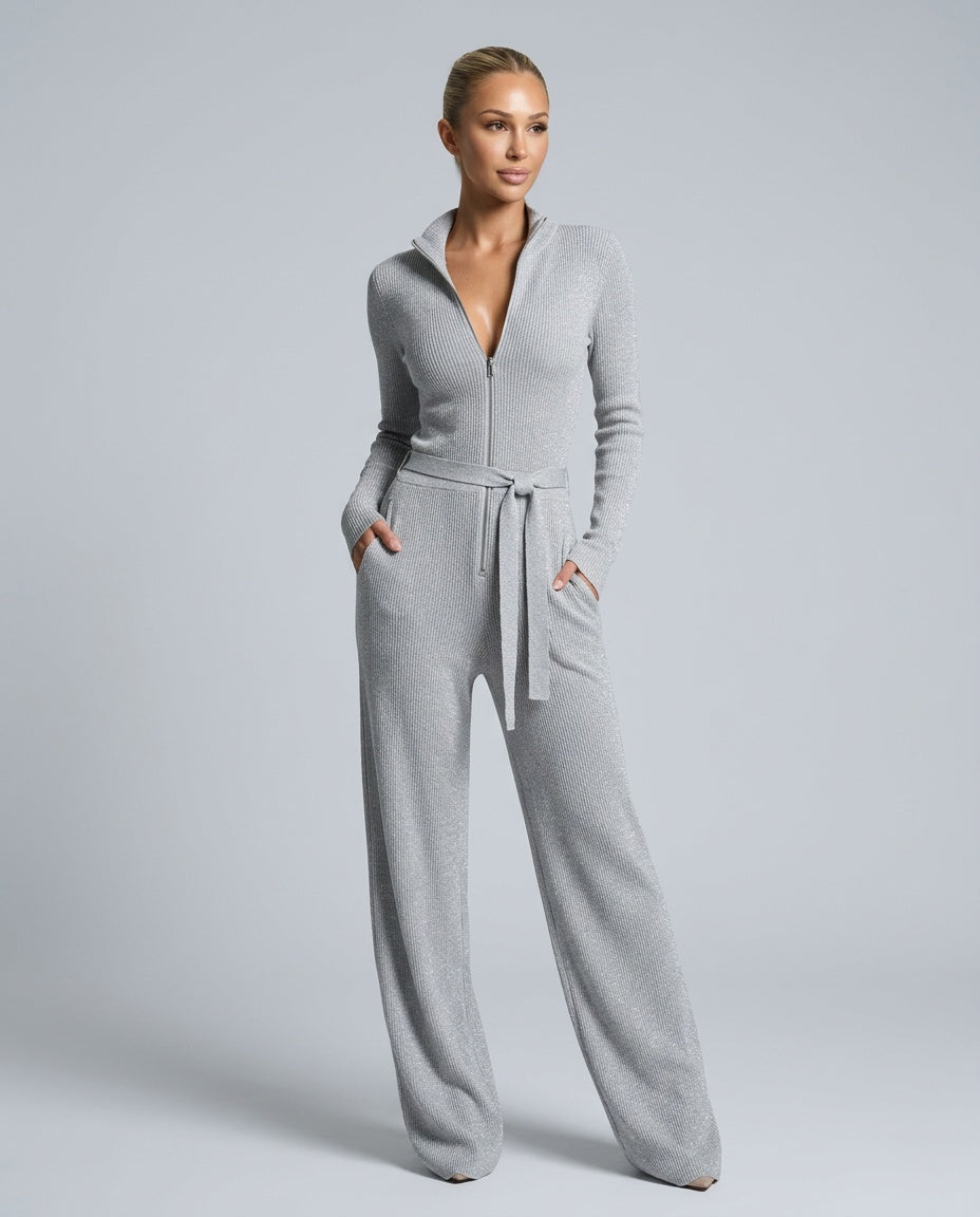 Zara | Knit Sparkling Zipper-Front Jumpsuit