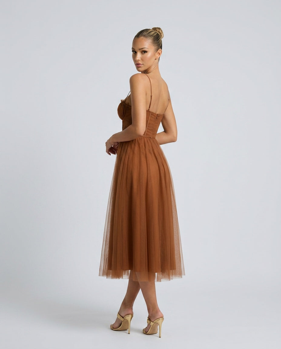 Celeste | Corset Tulle Midi Dress