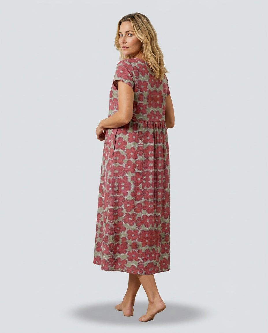 Romy | Floral Print Pocketed Midi Dress