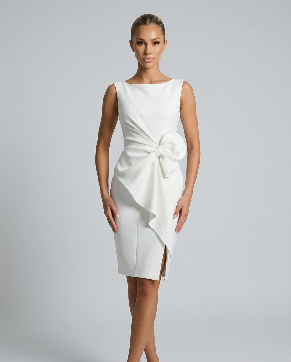 Cora | Midi Bow Detail Sleeveless Party Dress