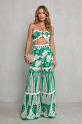 Cora | Tropical Print Halter Crop Top & Wide-Leg Trouser Set