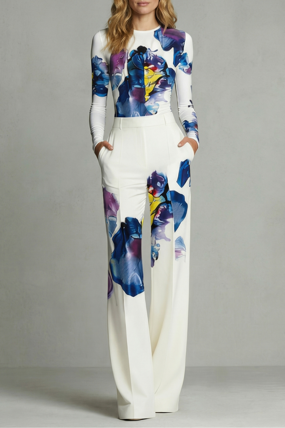 Sorelle | Colourblock Floral Wide-Leg Top & Trouser Set