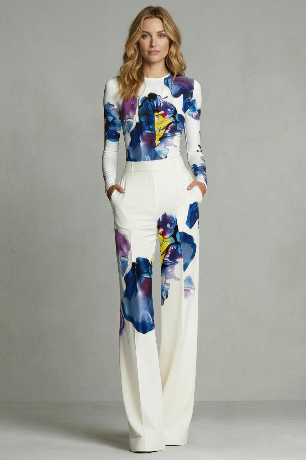 Sorelle | Colourblock Floral Wide-Leg Top & Trouser Set