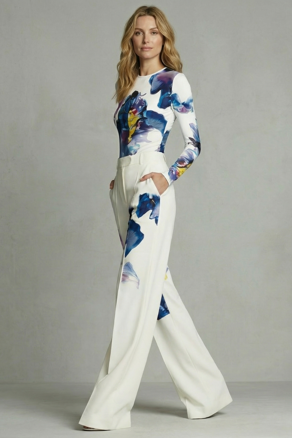 Sorelle | Colourblock Floral Wide-Leg Top & Trouser Set
