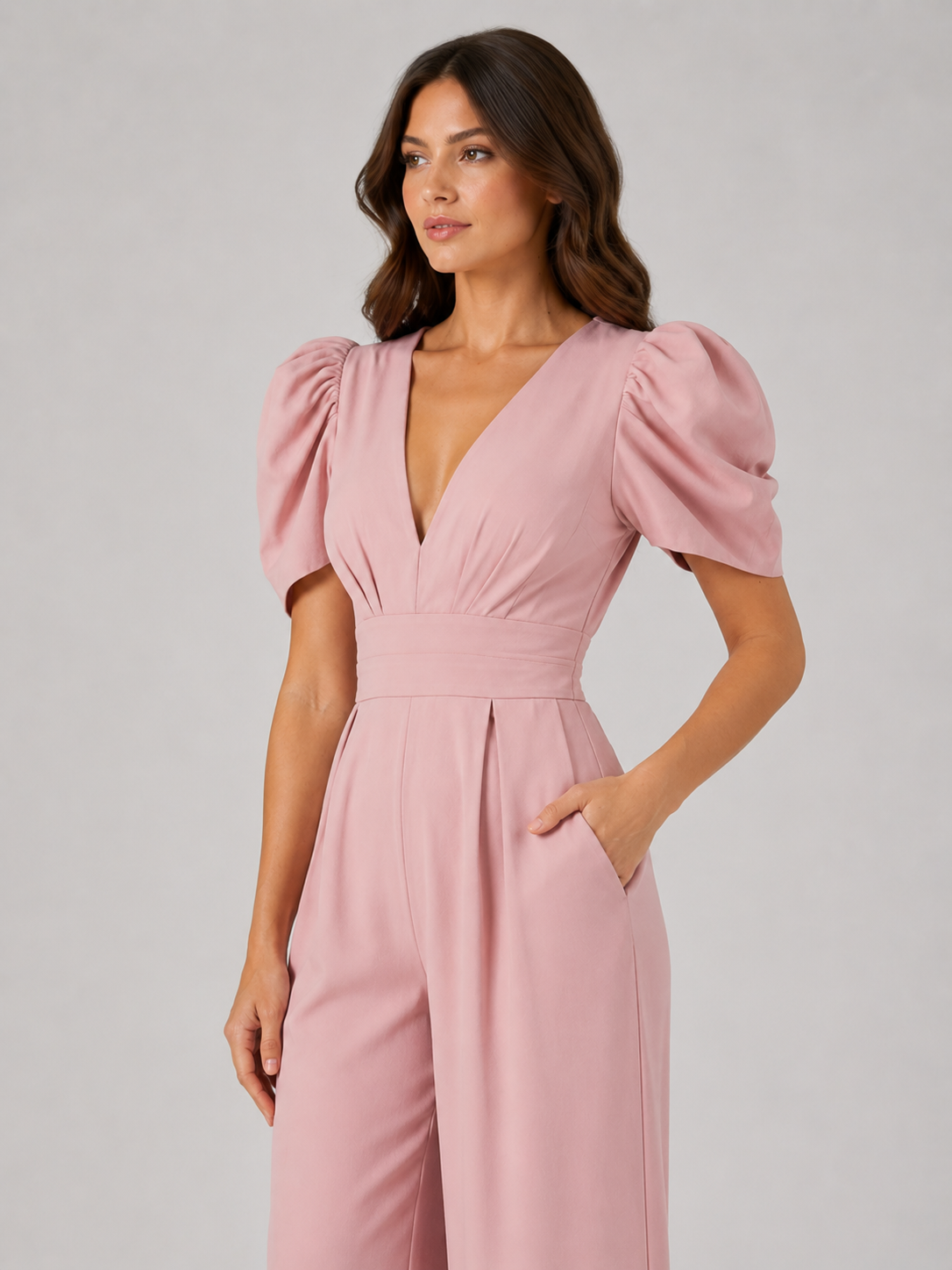 Wren | Puff Sleeve Open-Back Wide-Leg Jumpsuit