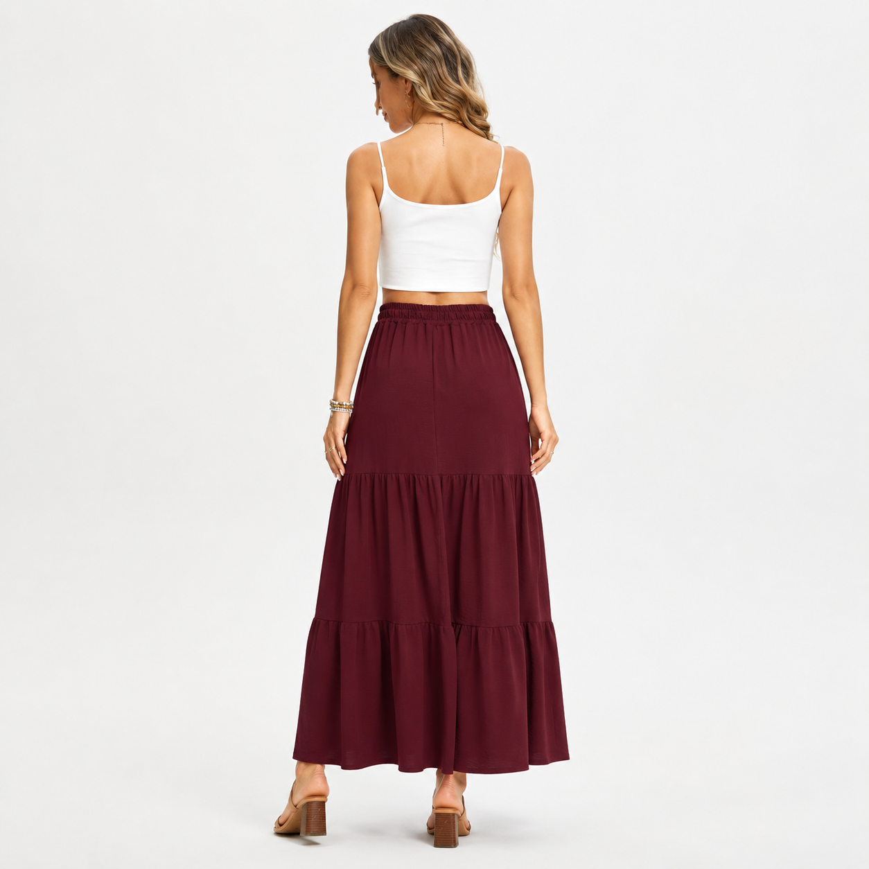 Leticia | Tiered Drawstring Casual Maxi Skirt