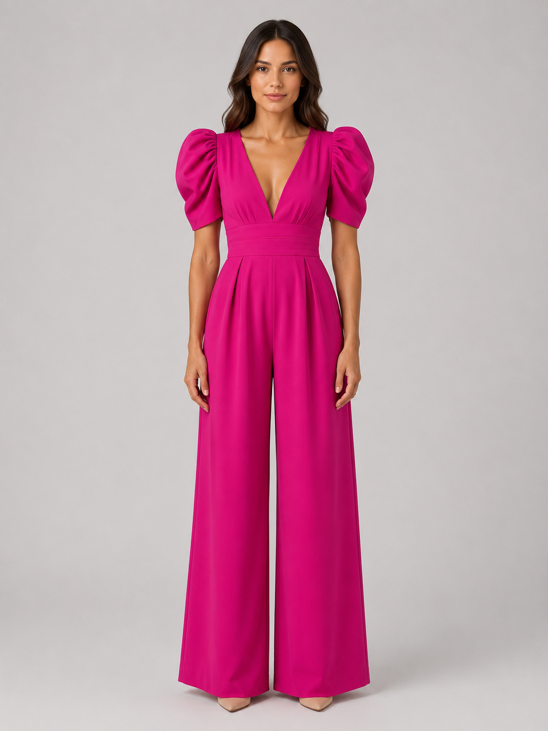 Wren | Puff Sleeve Open-Back Wide-Leg Jumpsuit