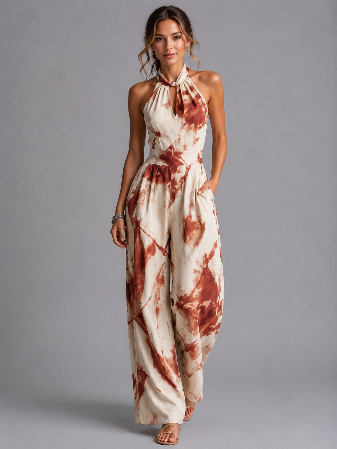 Margot | Printed Halter Wide-Leg Jumpsuit