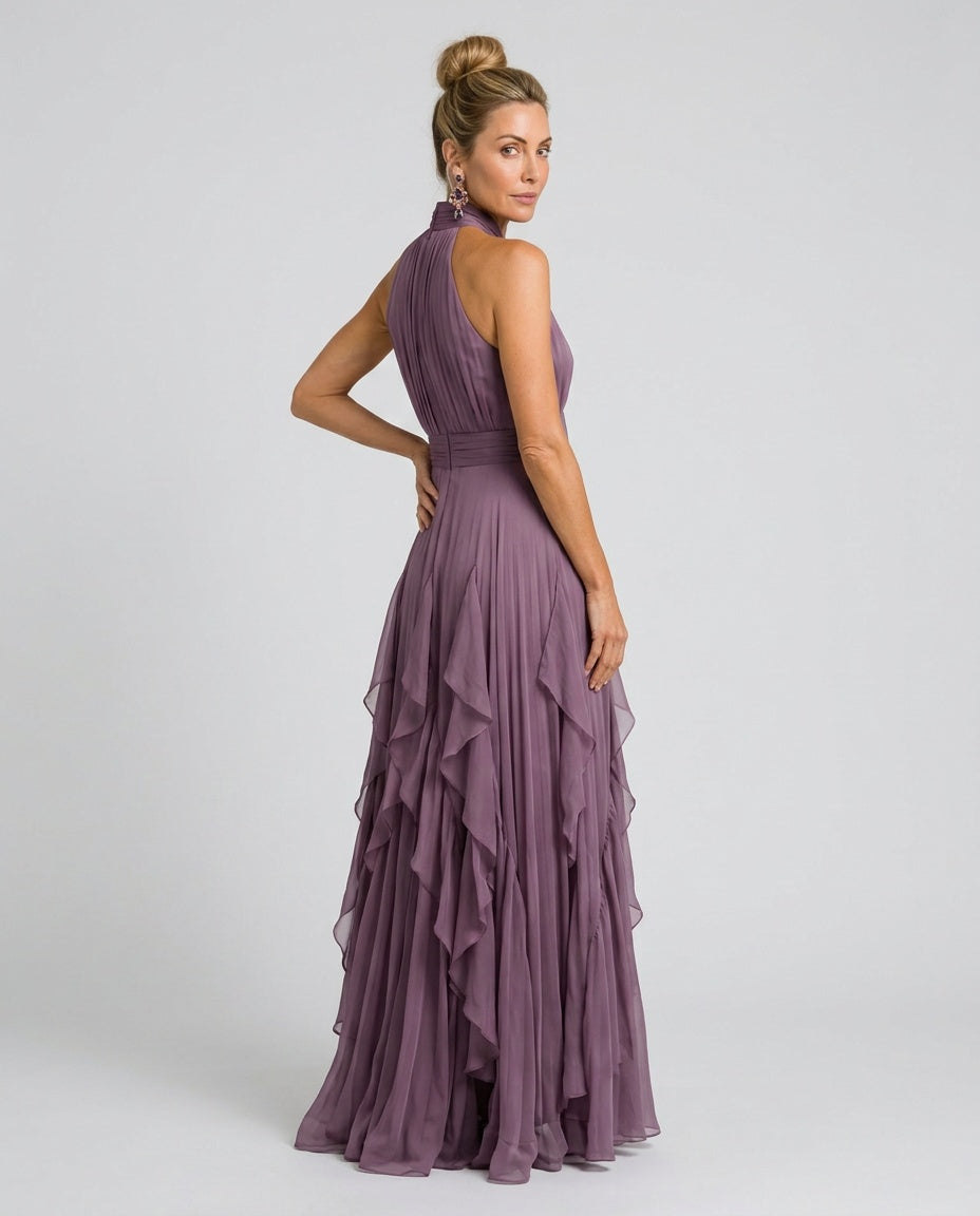 Demetria | Tie Neck Ruffle Tiered Maxi Dress