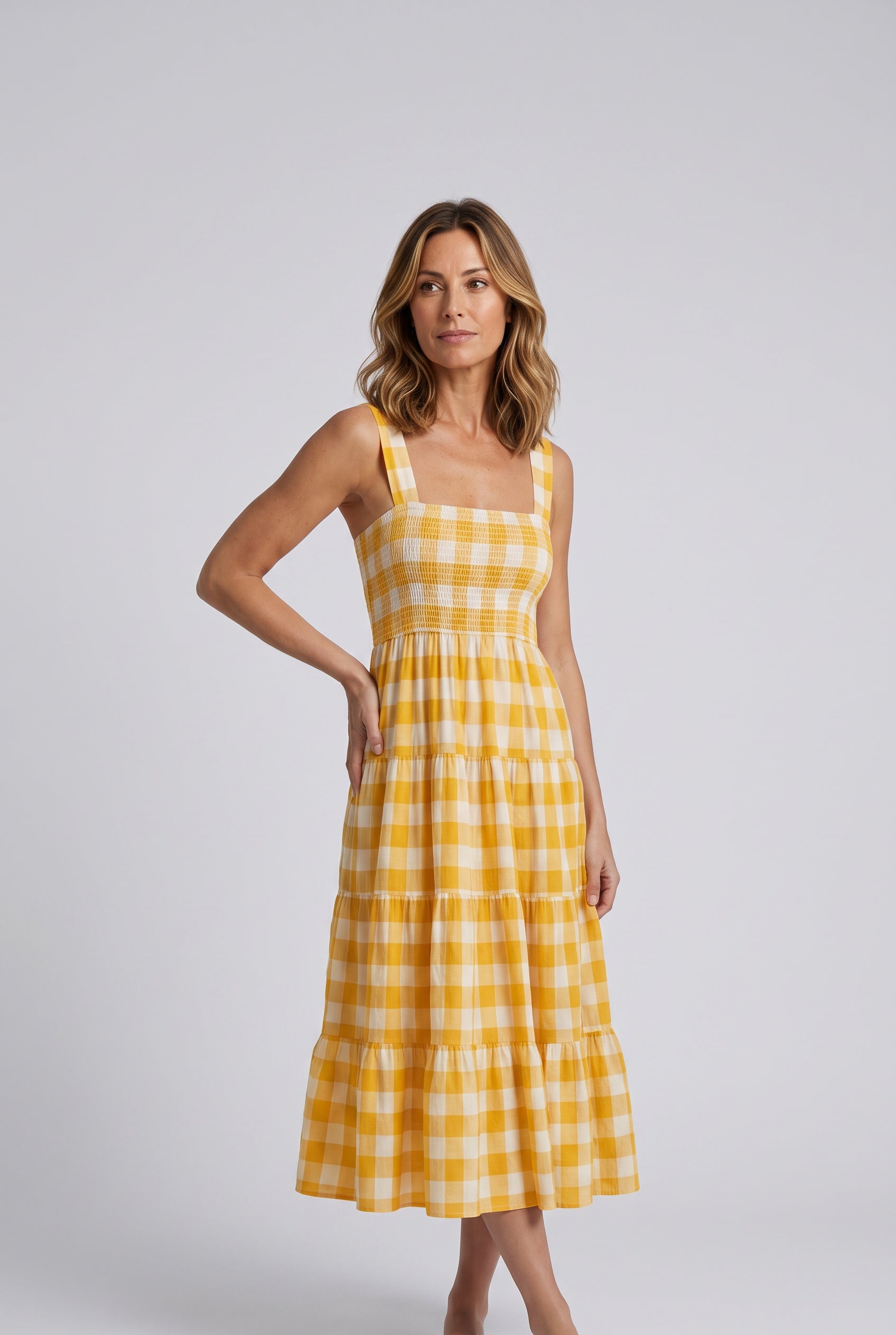 Sierra | Gingham Tiered Midi Dress