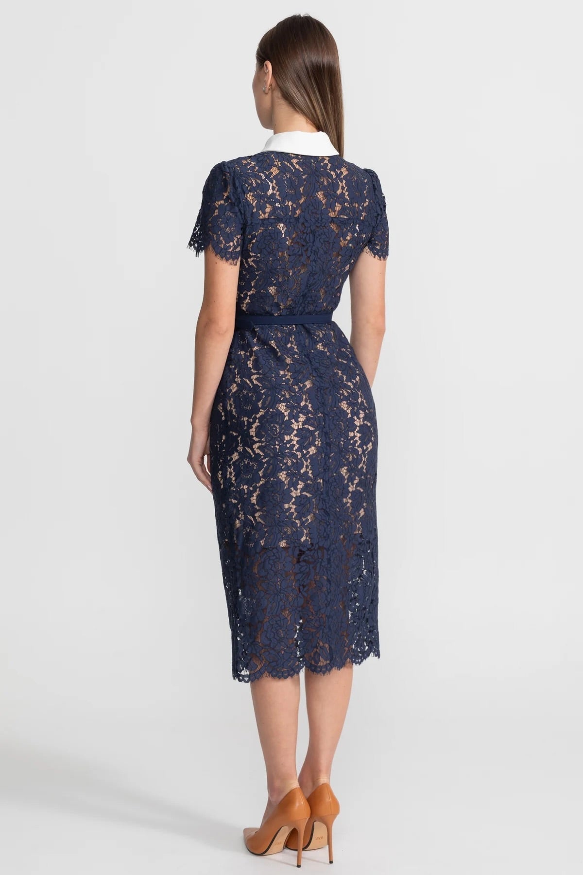 Cleo | Floral Lace Belted Midi Dress