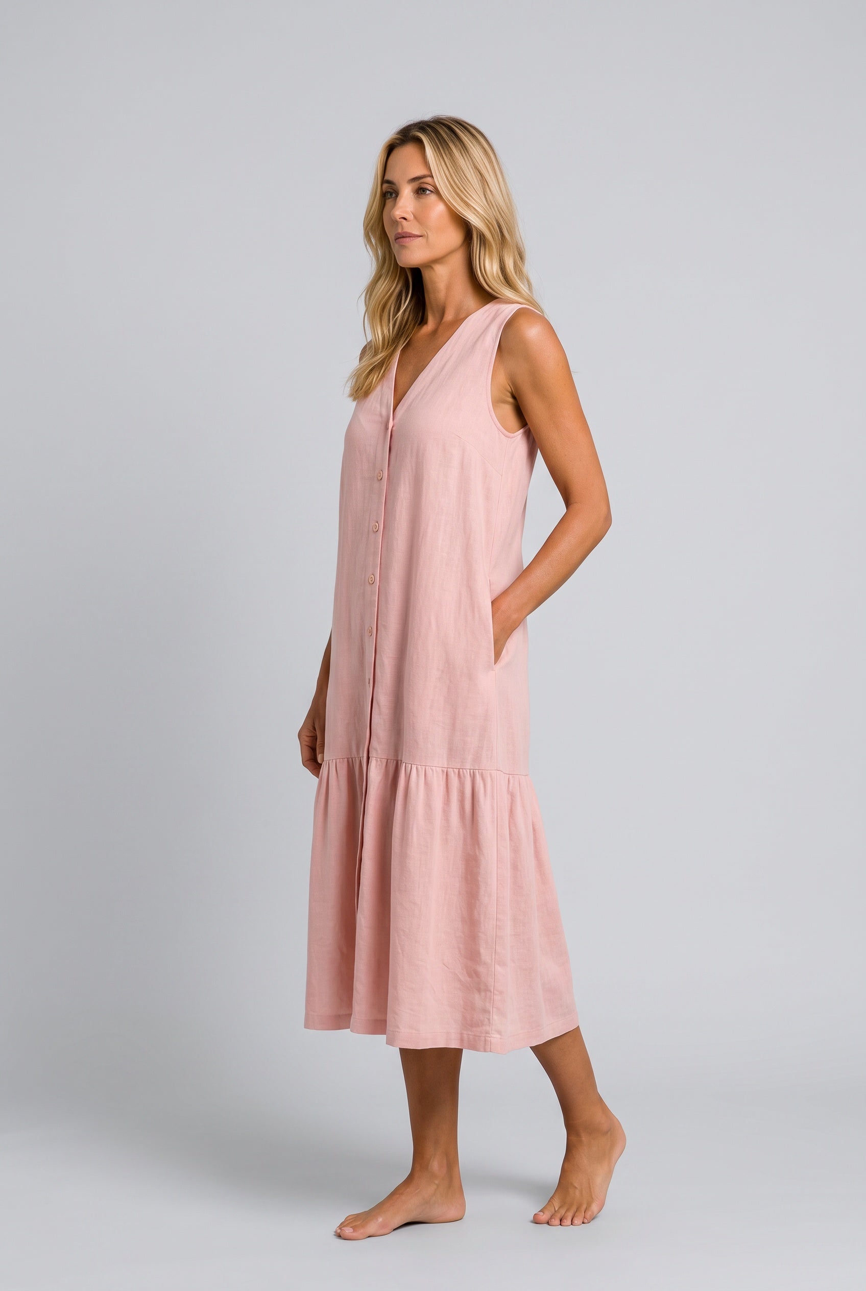 Ines | Sleeveless Button-Front Midi Dress