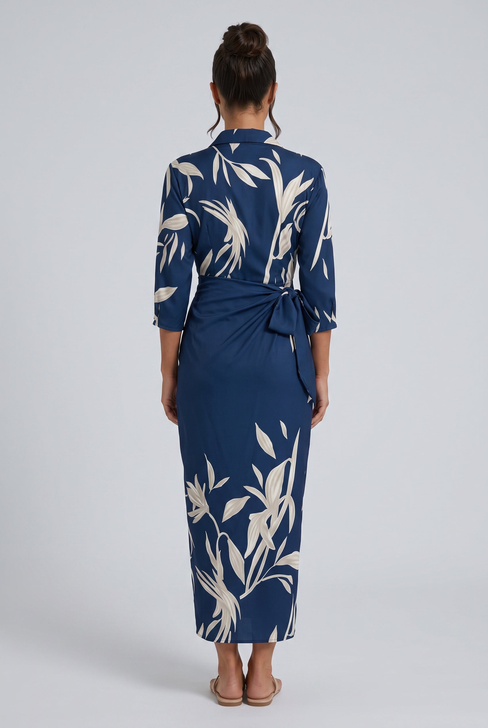 Amara | Leaf Print V-Neck Wrap Maxi Dress