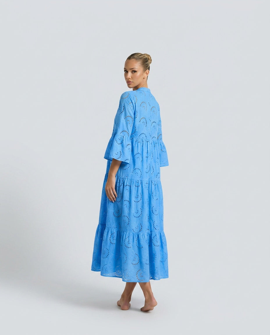 Amara | Openwork V-Neck 3/4 Sleeve Maxi Dress