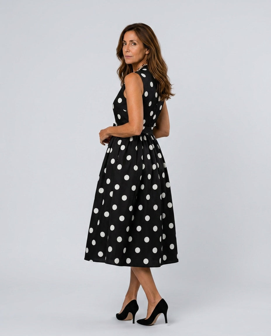 Zara | Sleeveless Polka Dot Belted Midi Dress
