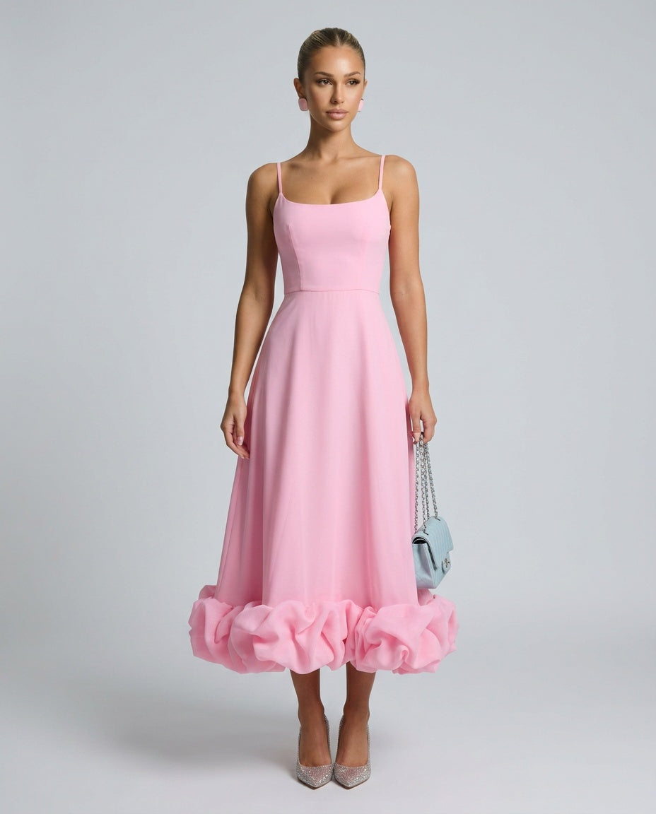 Liv | Spaghetti Strap Ruffle Midi Dress