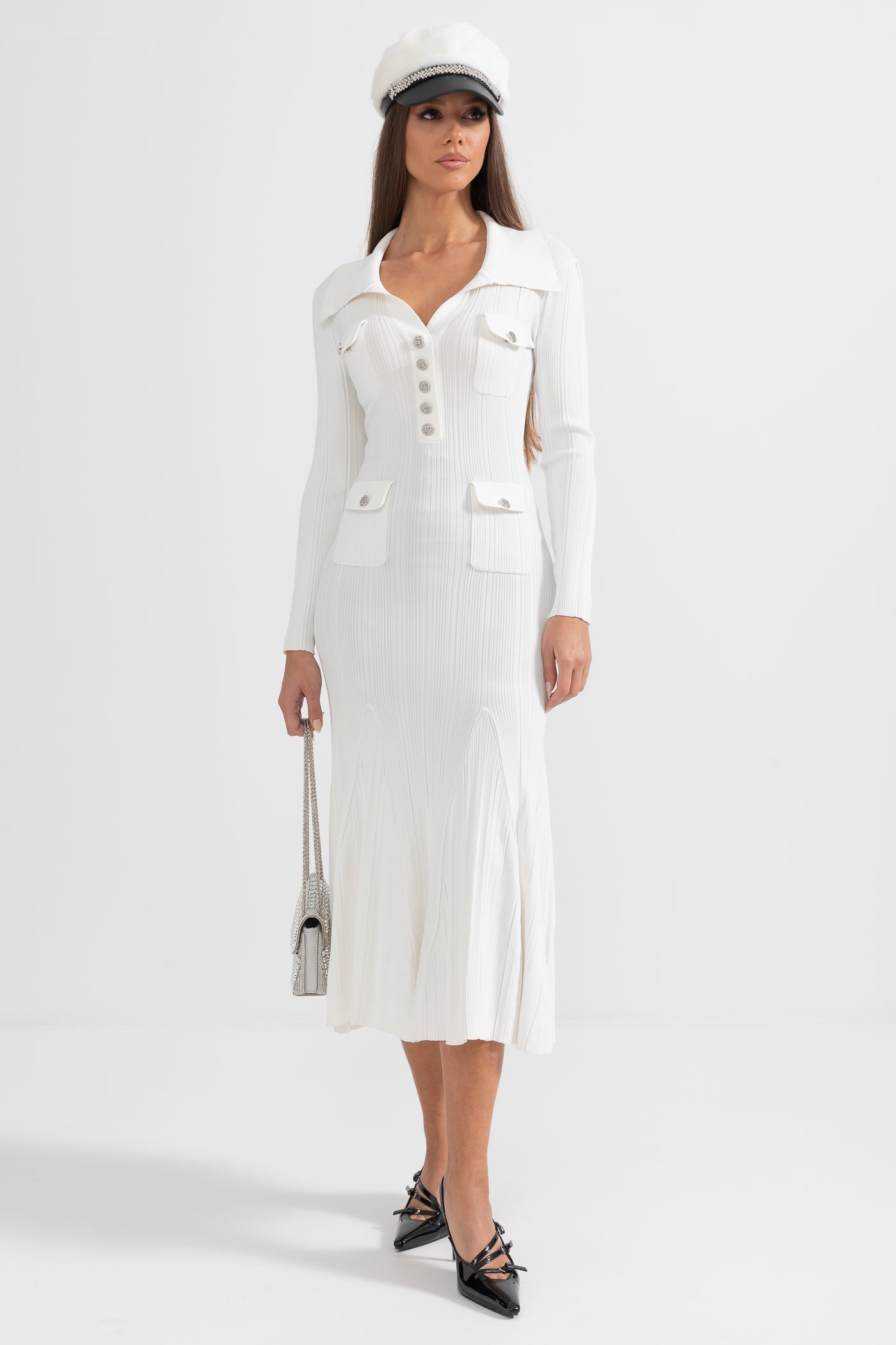 Sabine | Long Sleeve Ribbed Midi Dress