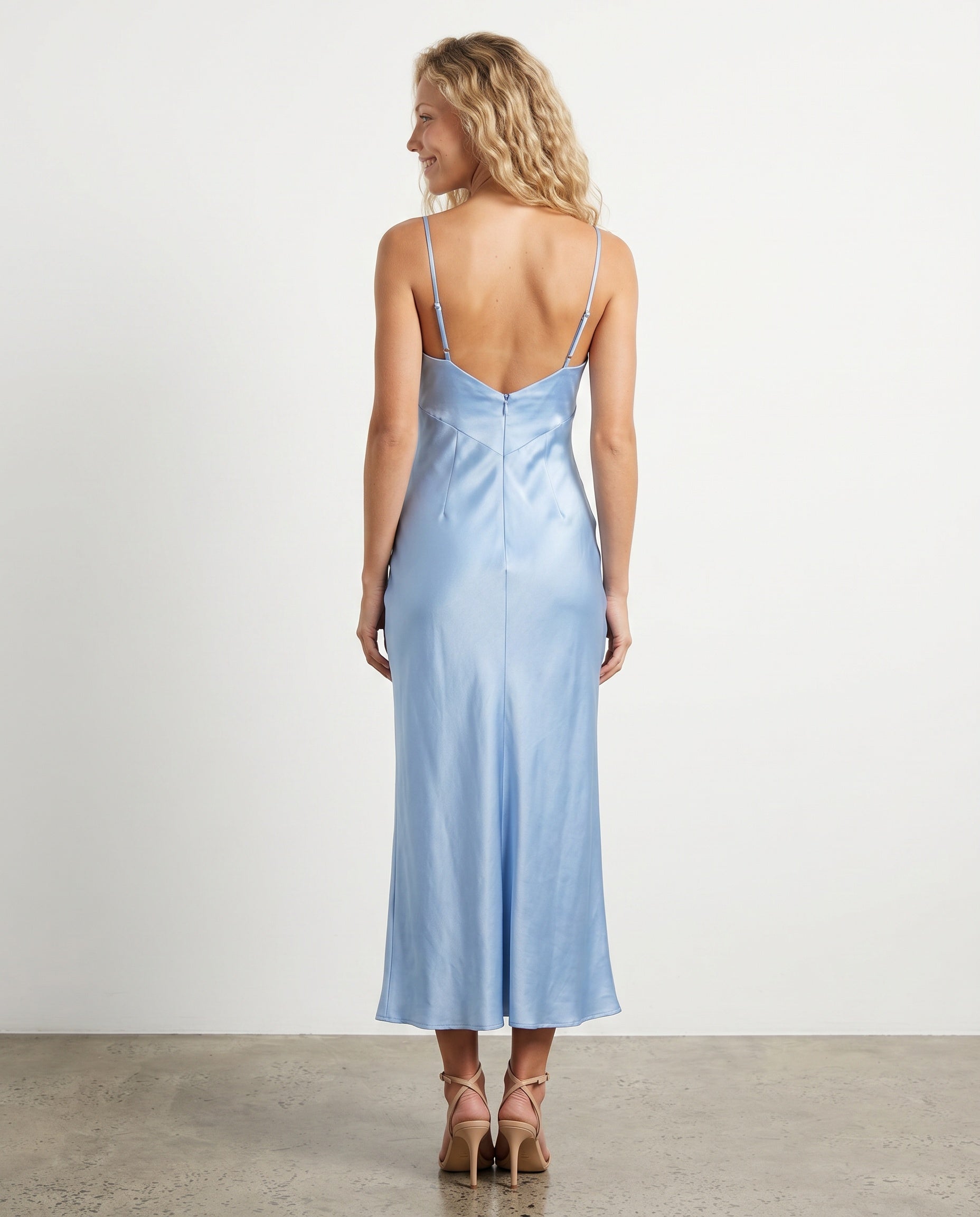 Celeste | V-Neck Satin-Look Midi Dress