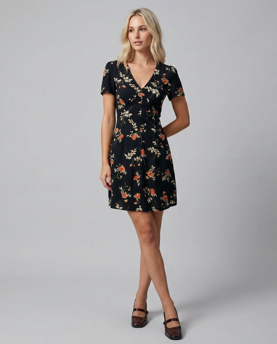 Ivy | V-Neck Floral Button-Up Mini Dress