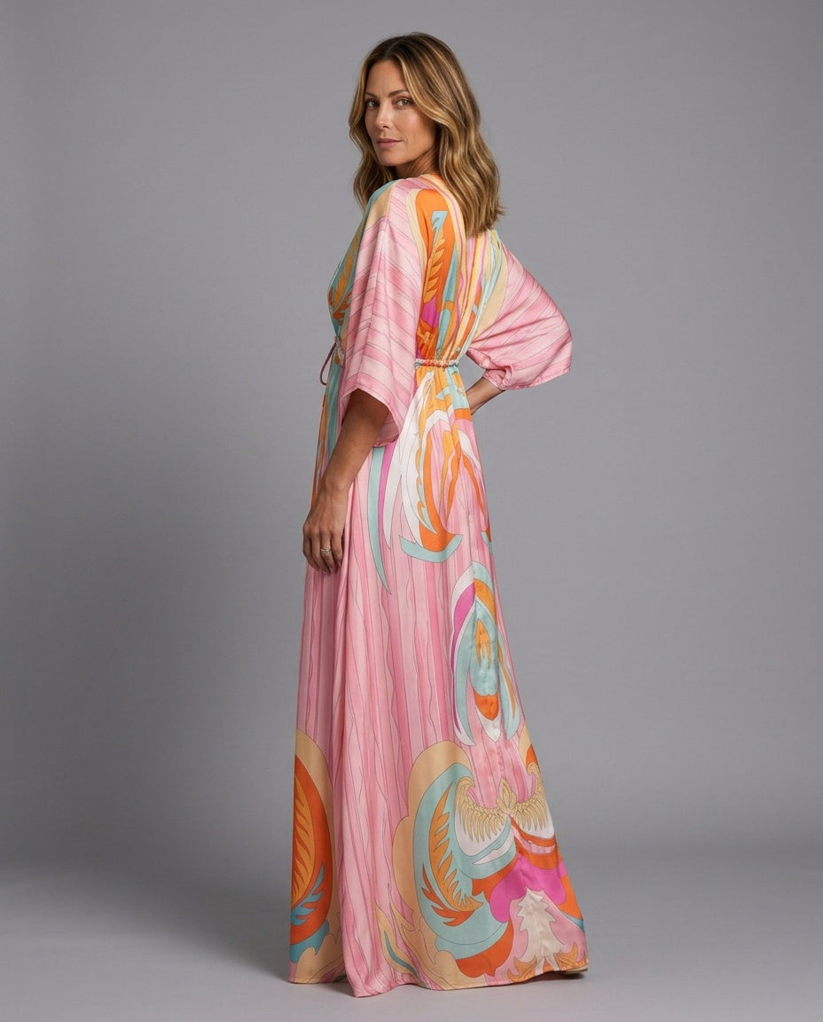 Josephine | Printed Batwing Tie-Waist Maxi Dress