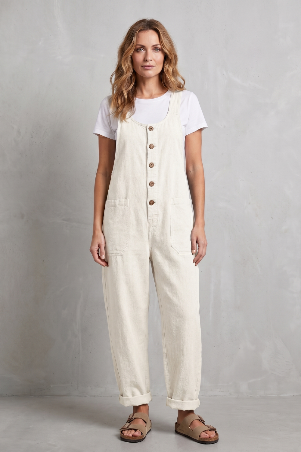 Denovia | Vintage-Wash Wide-Leg Denim Overalls