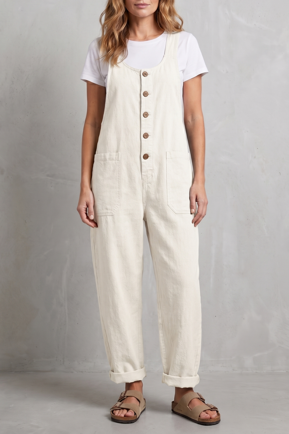 Denovia | Vintage-Wash Wide-Leg Denim Overalls