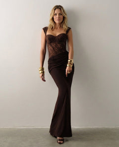 Edda | Lace Sweetheart Ruched Maxi Dress