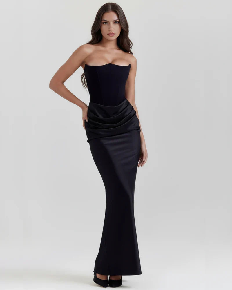 Noelia | Strapless Corset Ruched Maxi Dress