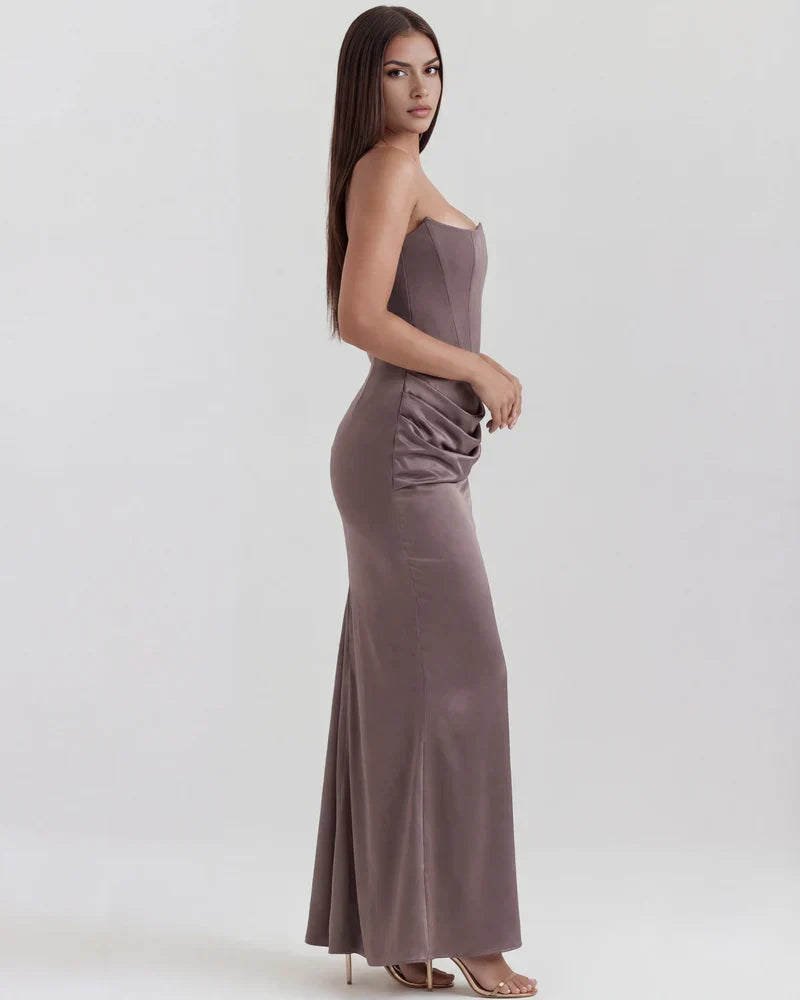 Noelia | Strapless Corset Ruched Maxi Dress