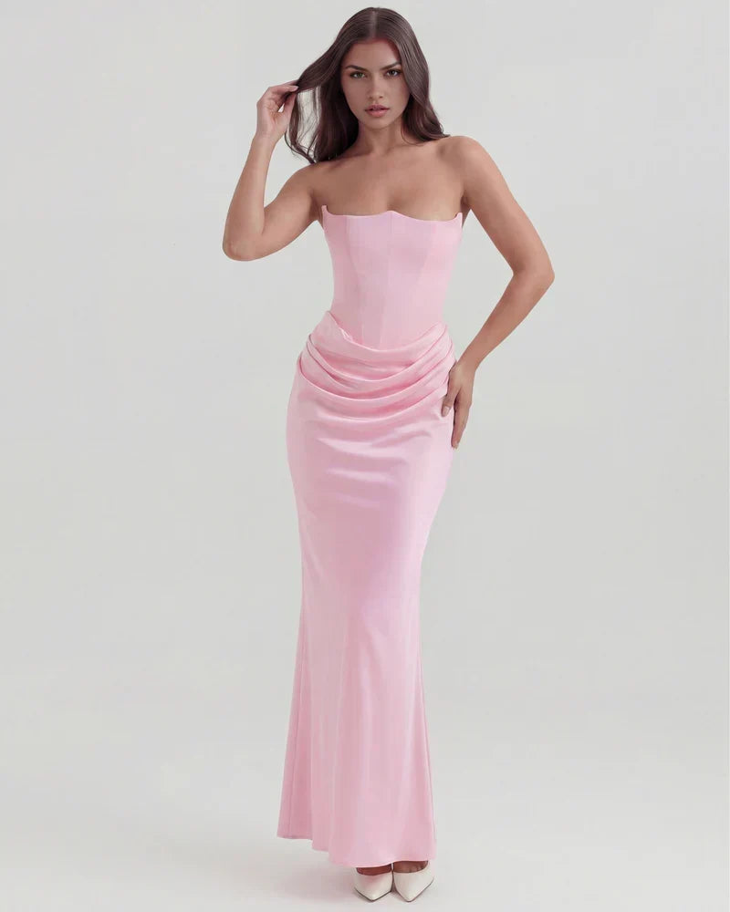 Noelia | Strapless Corset Ruched Maxi Dress