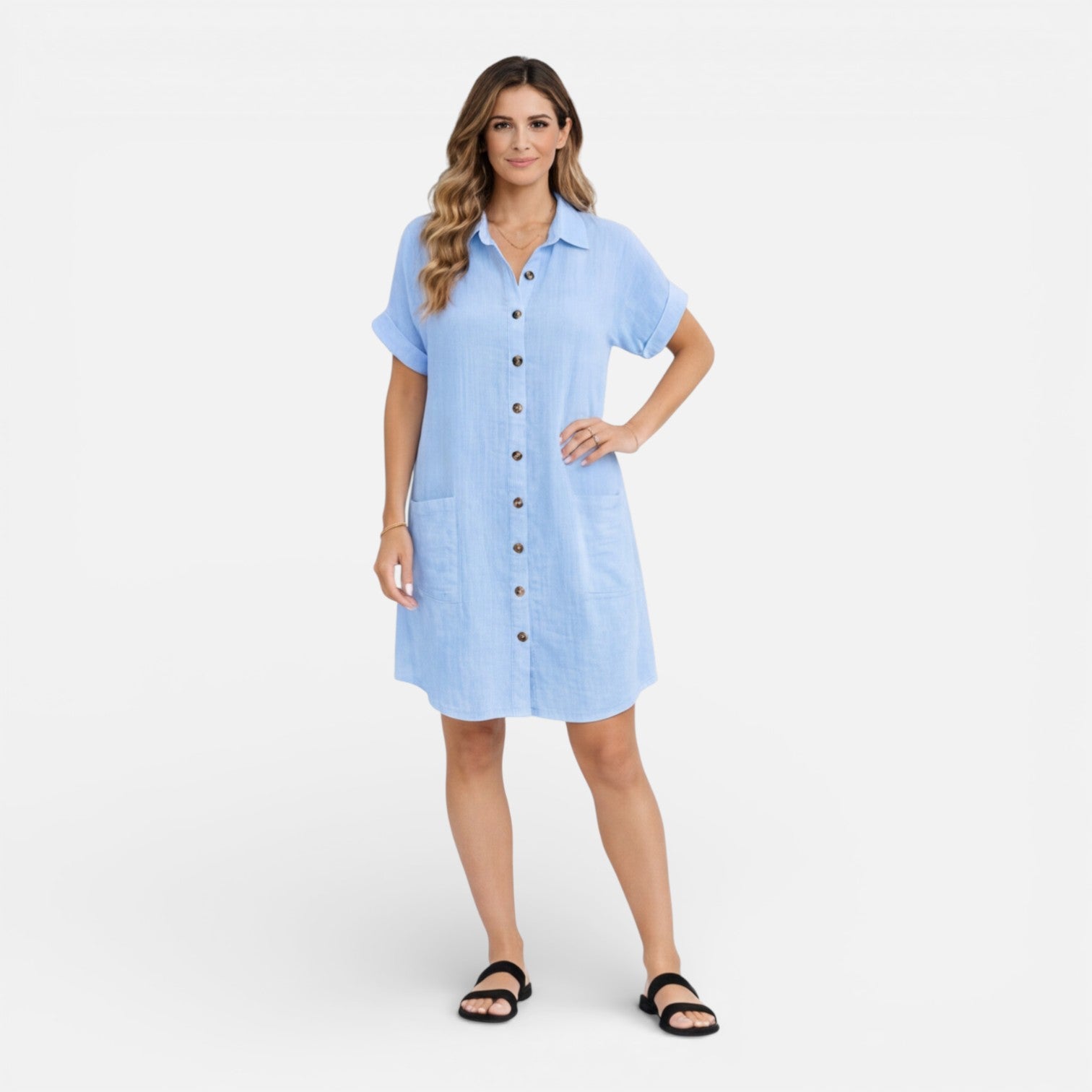 Sawyer | Relaxed Linen-Blend Midi Shirt Dress with Pockets