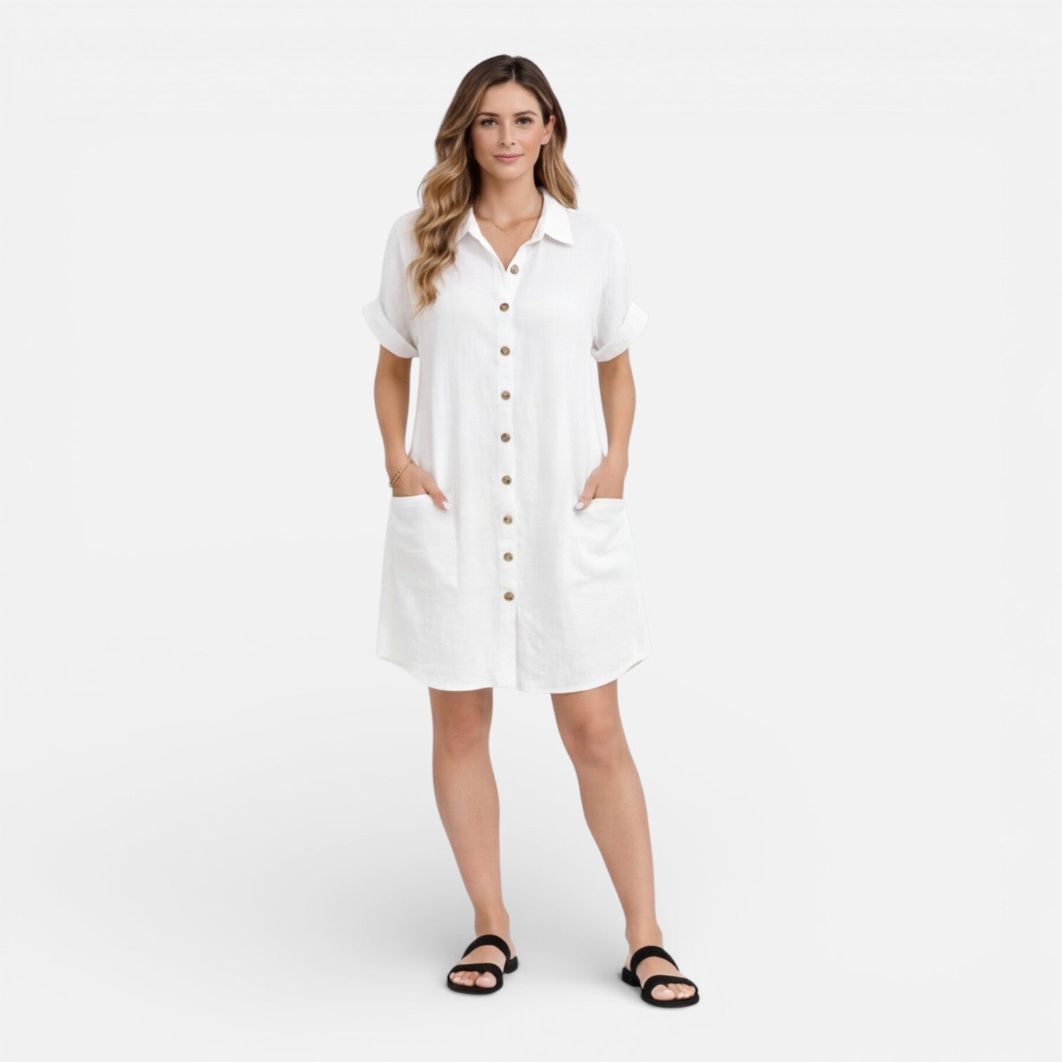 Sawyer | Relaxed Linen-Blend Midi Shirt Dress with Pockets