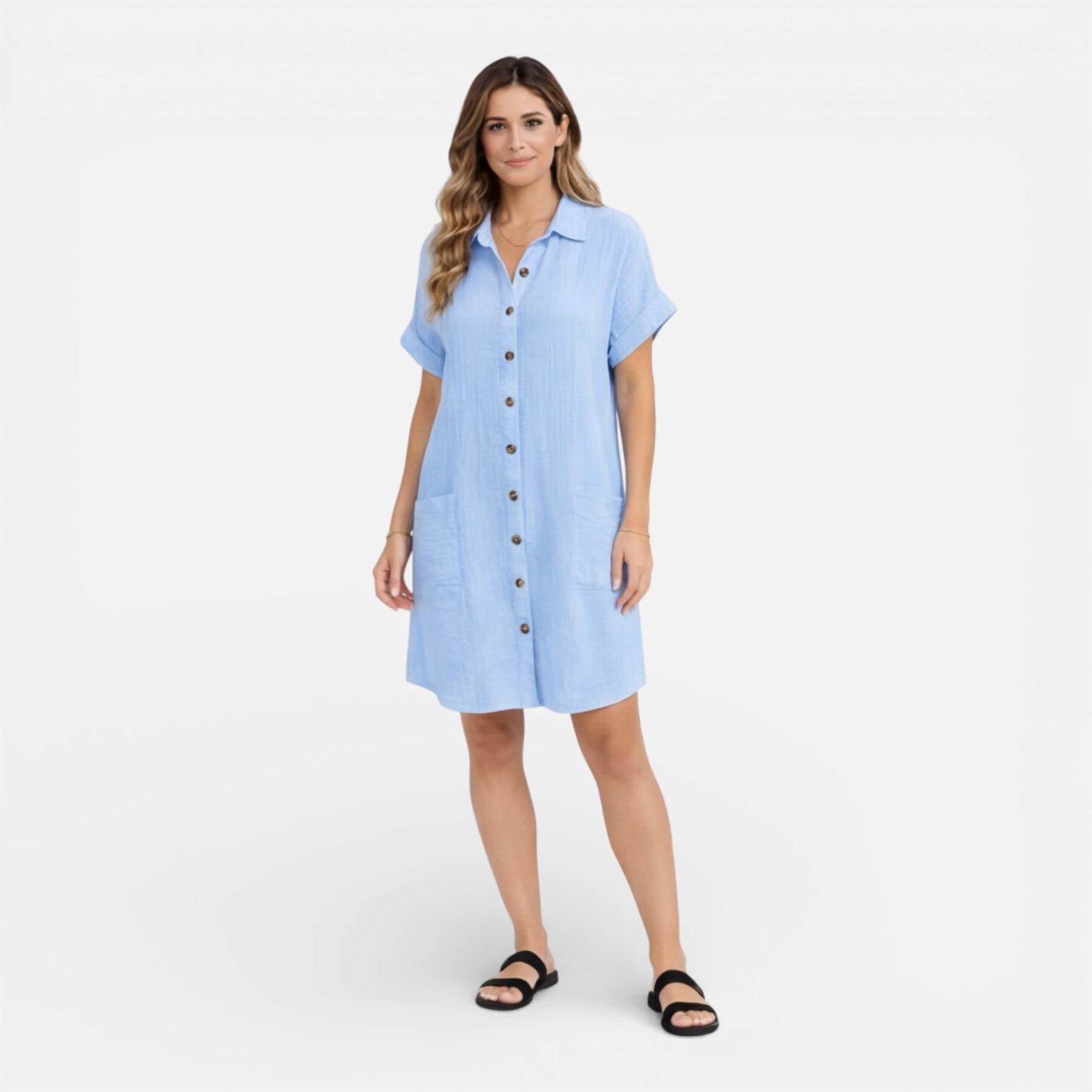 Sawyer | Relaxed Linen-Blend Midi Shirt Dress with Pockets