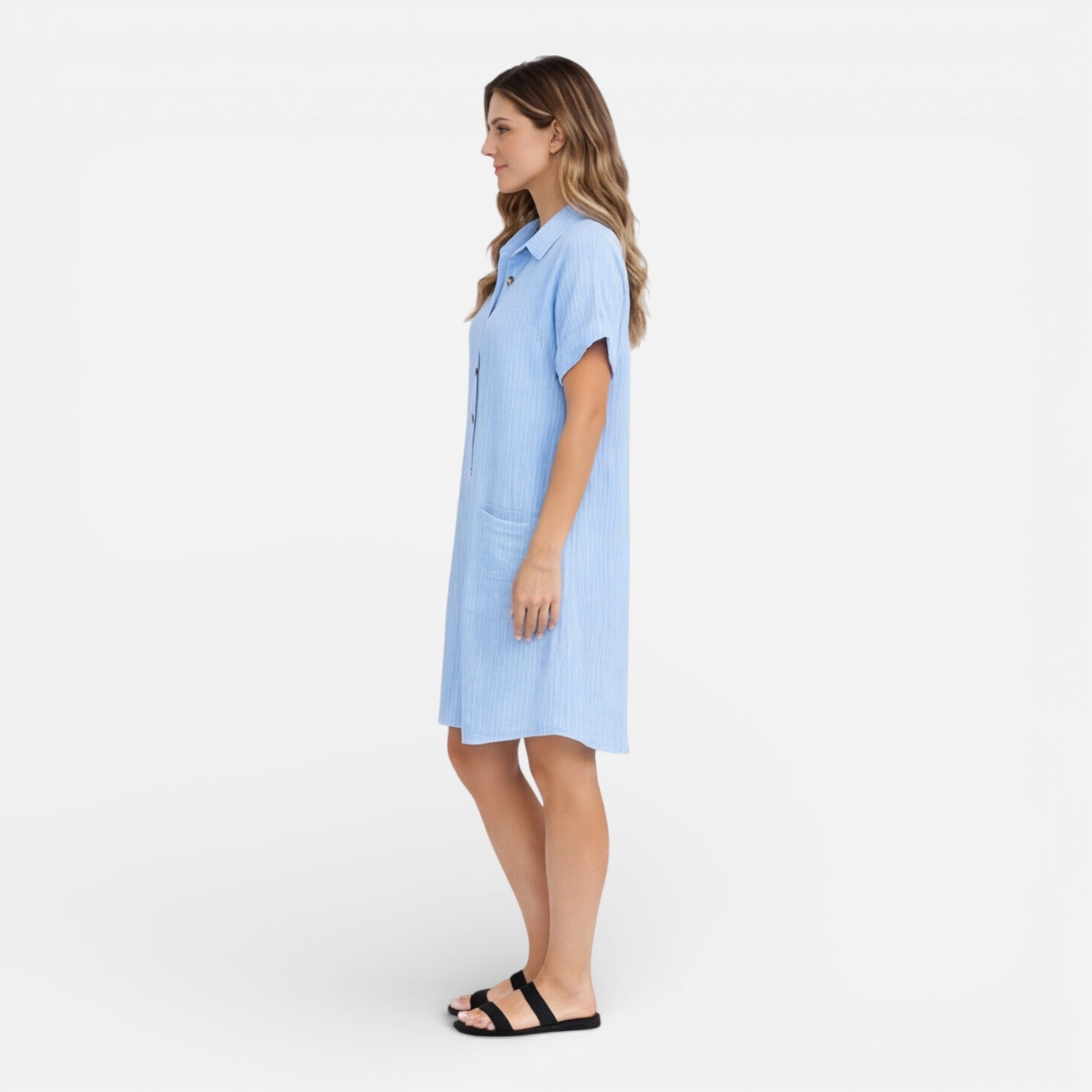 Sawyer | Relaxed Linen-Blend Midi Shirt Dress with Pockets