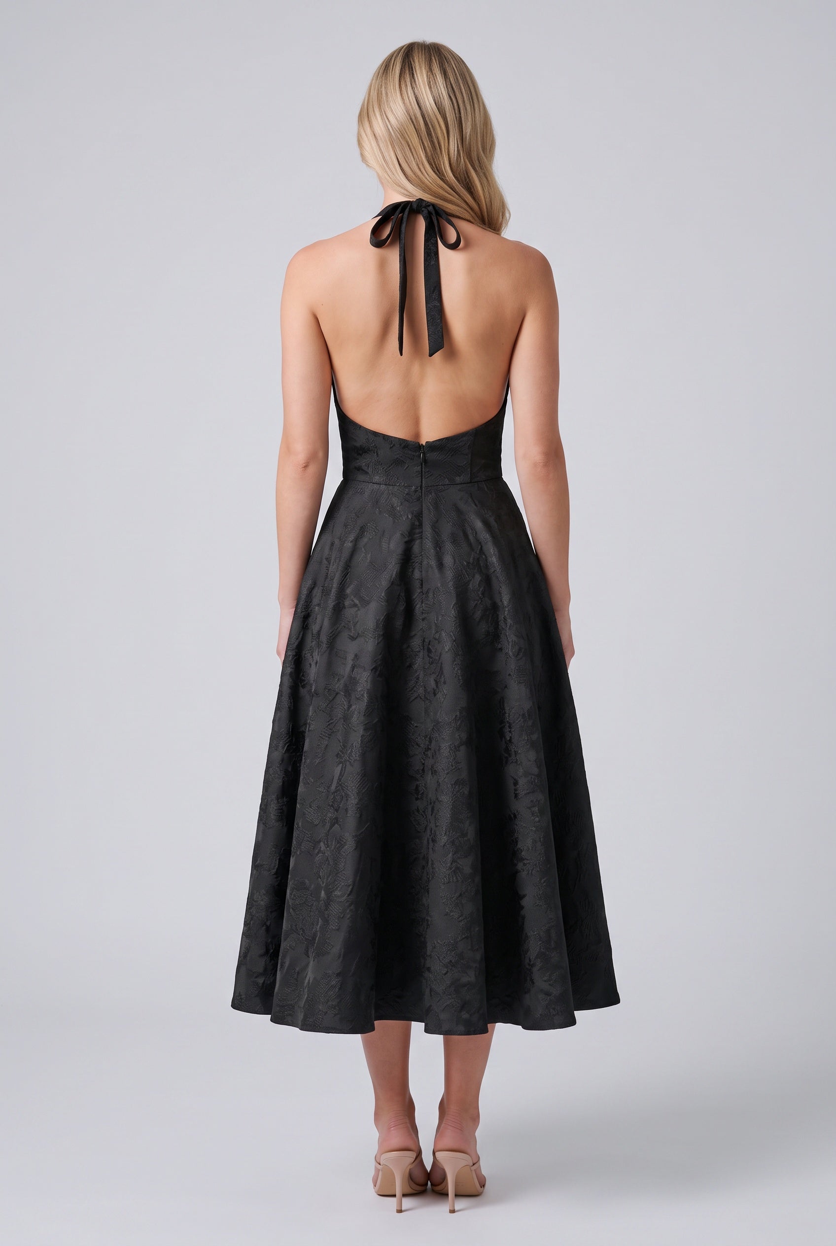 Sable | Halter Neck Jacquard Midi Dress