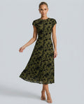 Sabine | Floral Print Cap Sleeve A-Line Midi Dress
