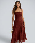 Rosalind | Floral Cross-Back Brick Red Maxi Dress