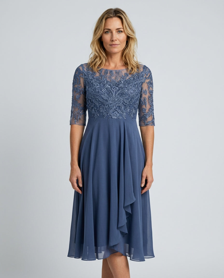 Helena | Embroidered Chiffon Midi Dress