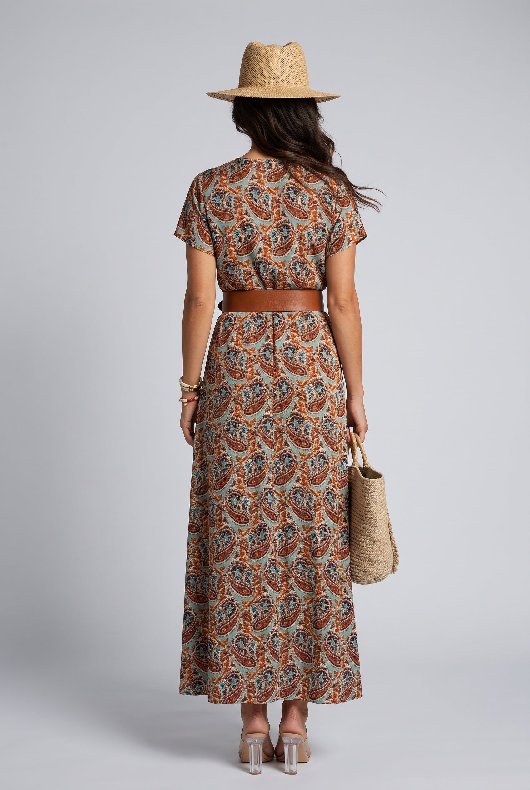 Delphine | V-Neck Belted Boho Maxi Dress