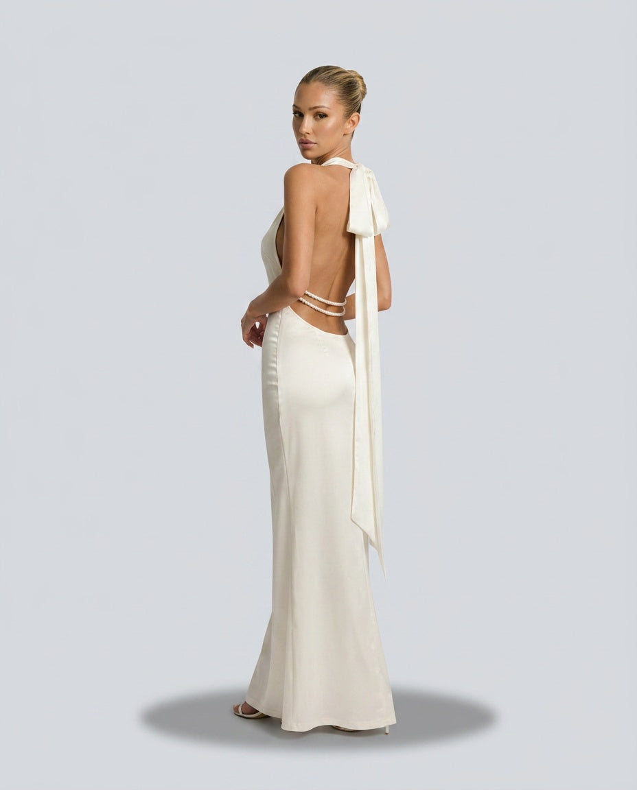 Amara | Open Back Bow-Tie Maxi Dress
