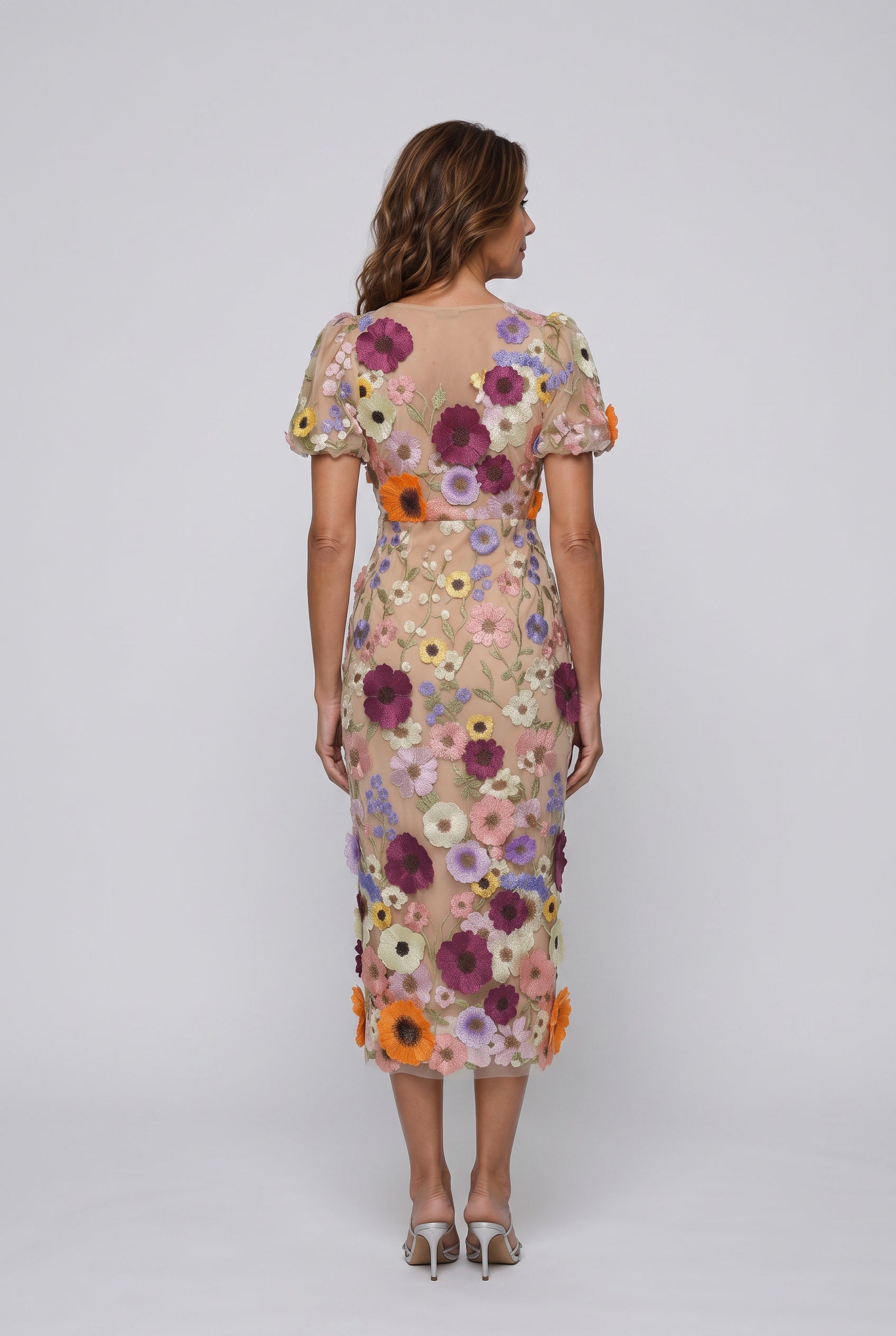 Reva | V-Neck Floral Embroidered Midi Dress