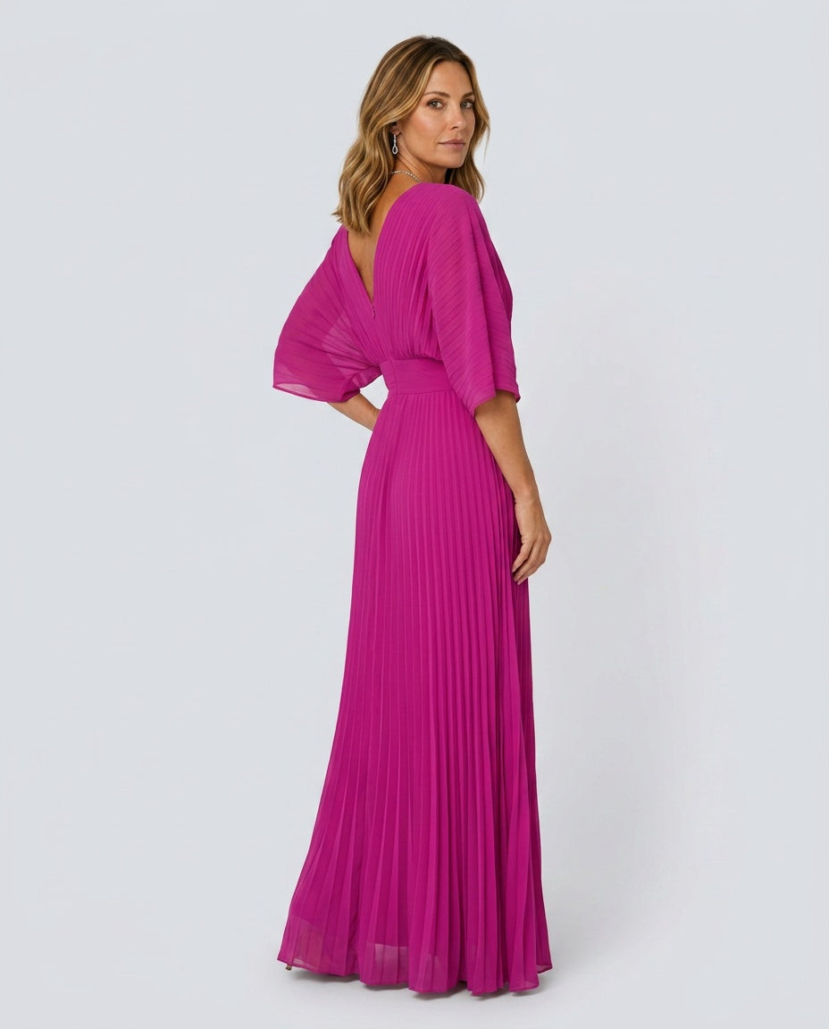 Juliette | V-Neck Short Sleeve Pleated Maxi Dress