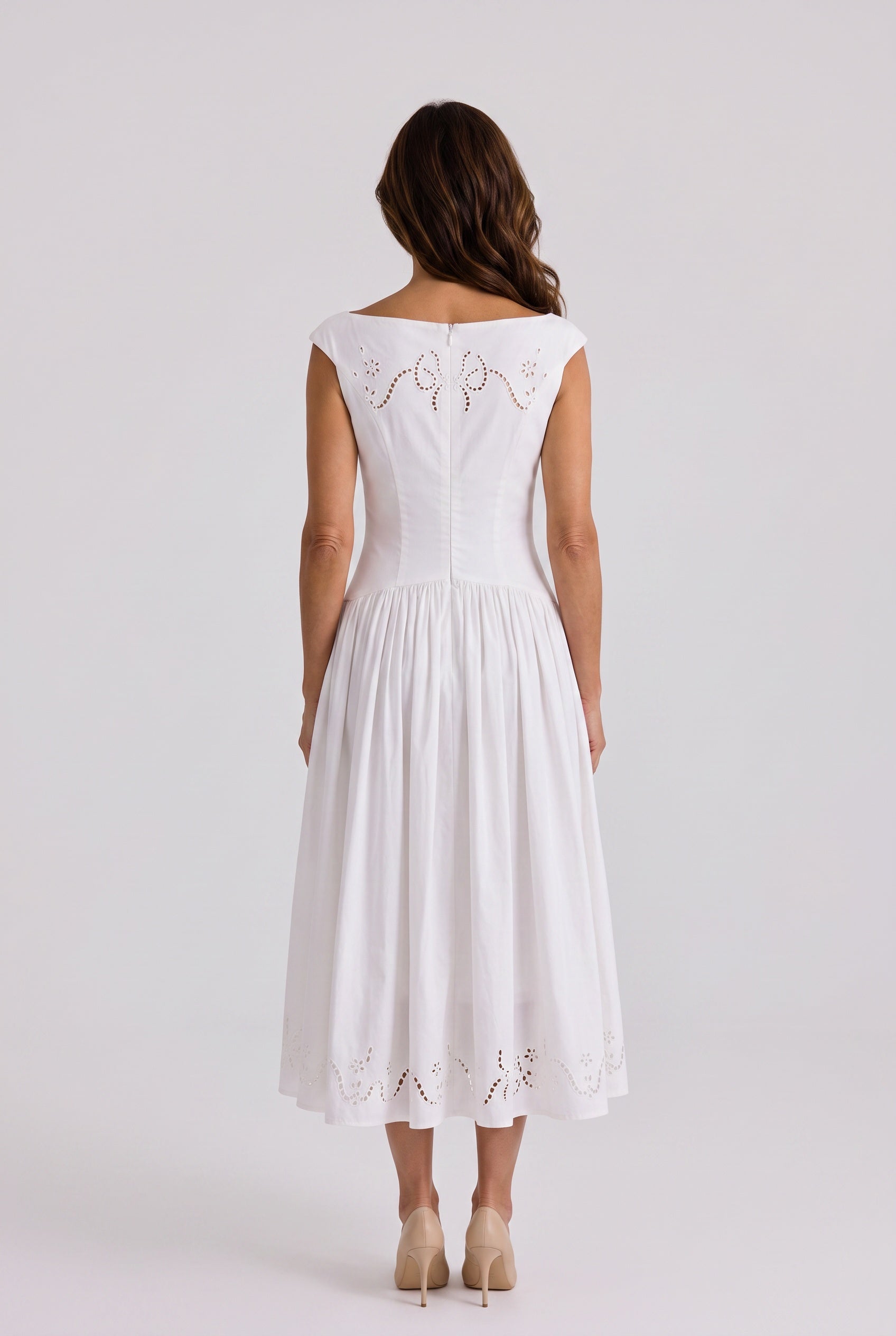 Sloane | Broderie Anglaise Off-Shoulder Midi Dress