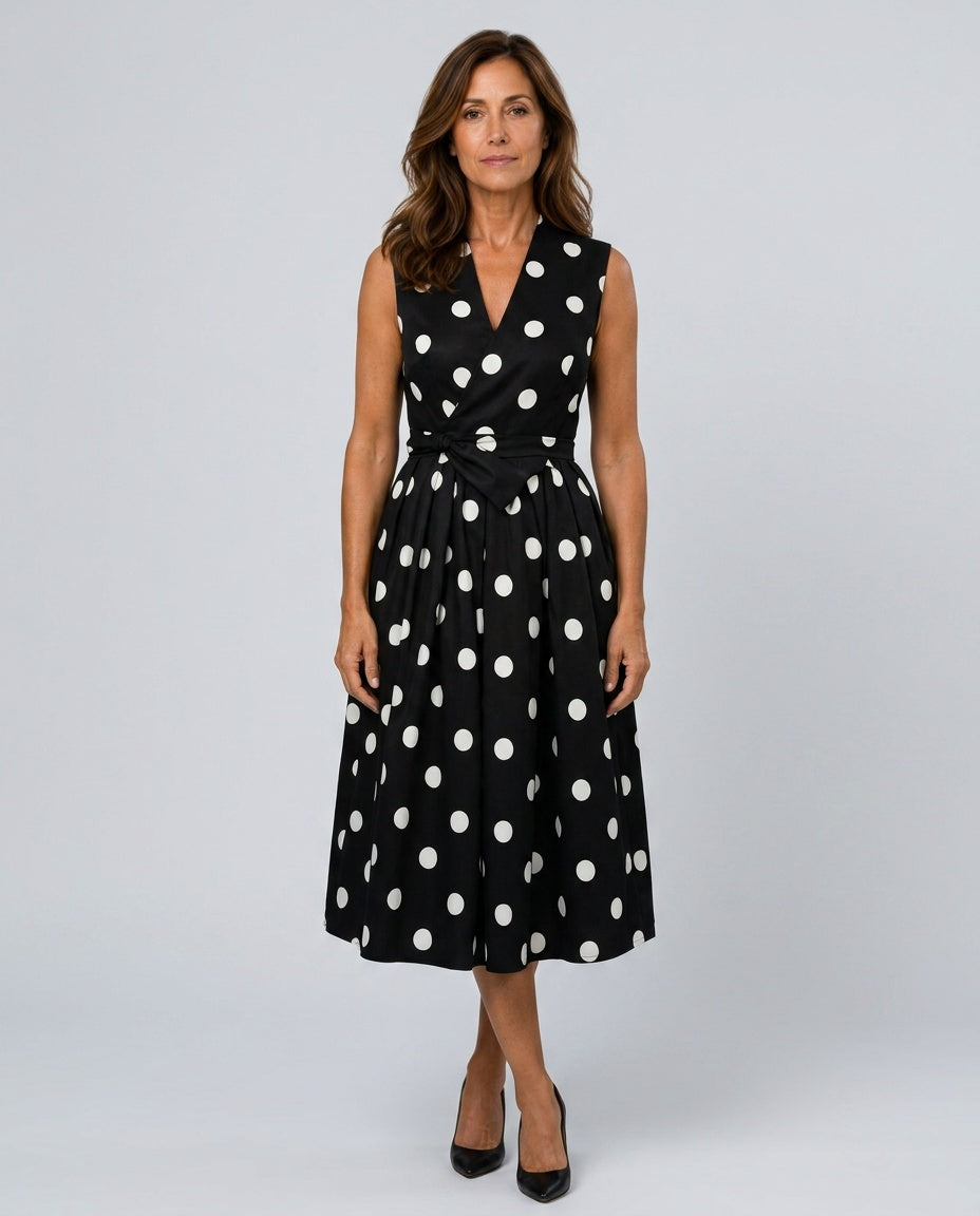 Zara | Sleeveless Polka Dot Belted Midi Dress
