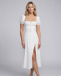 Lila | Floral Puff Sleeve Corset Boho Midi Dress
