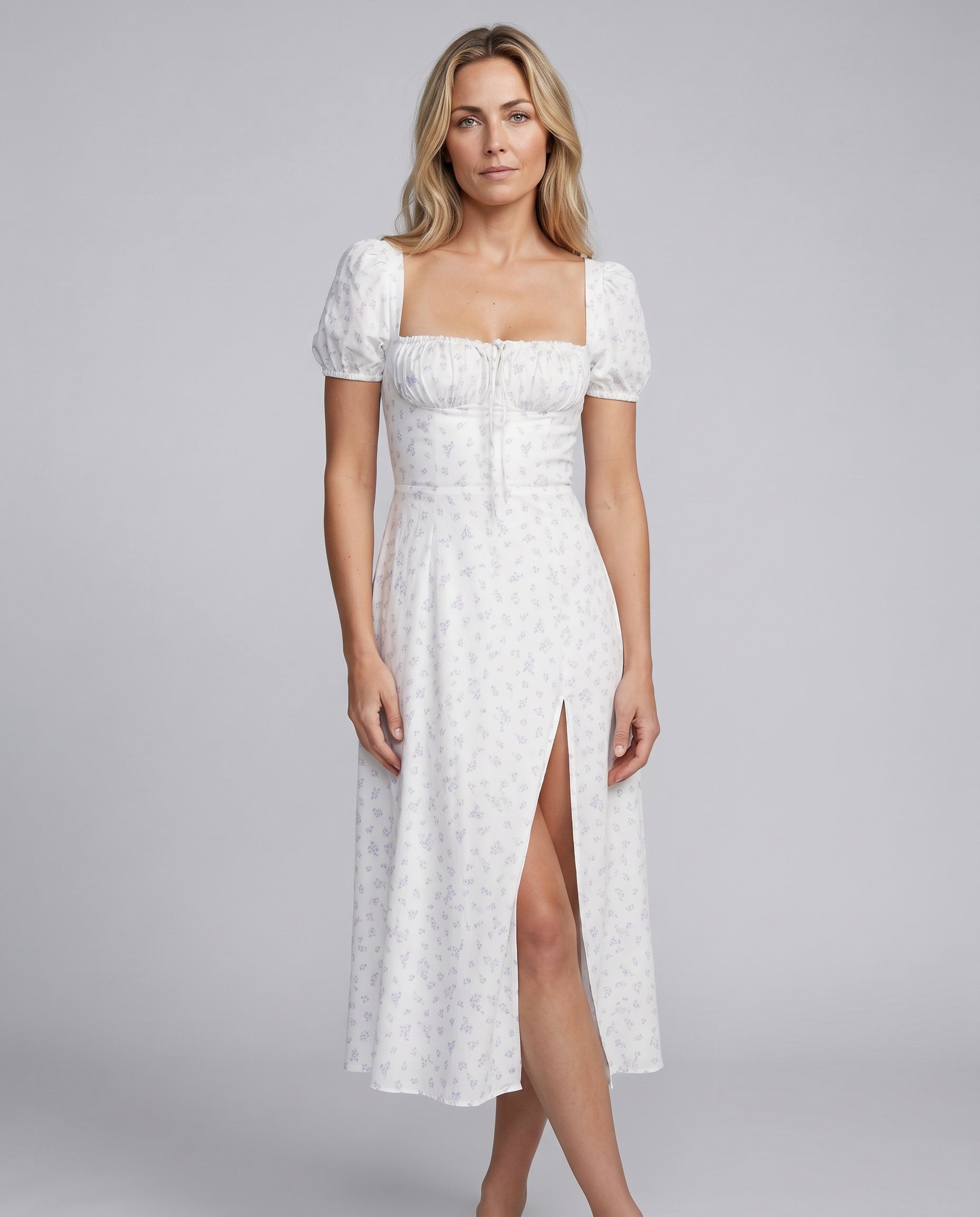 Lila | Floral Puff Sleeve Corset Boho Midi Dress