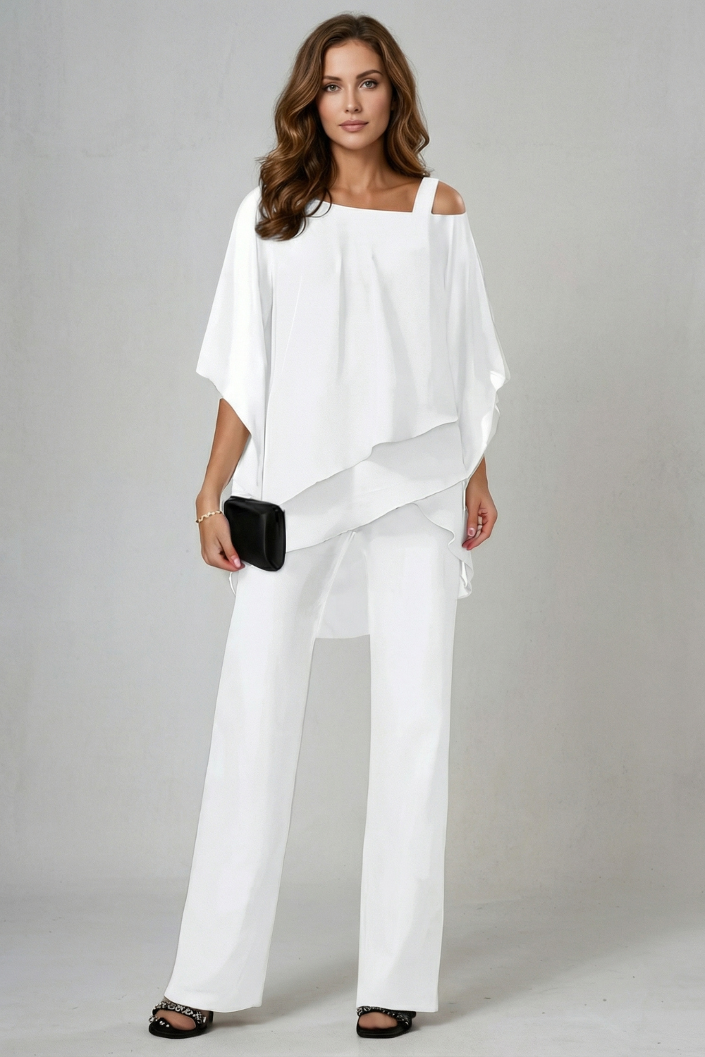 Élaria | Asymmetric Off-Shoulder Chiffon Top & Trouser Set