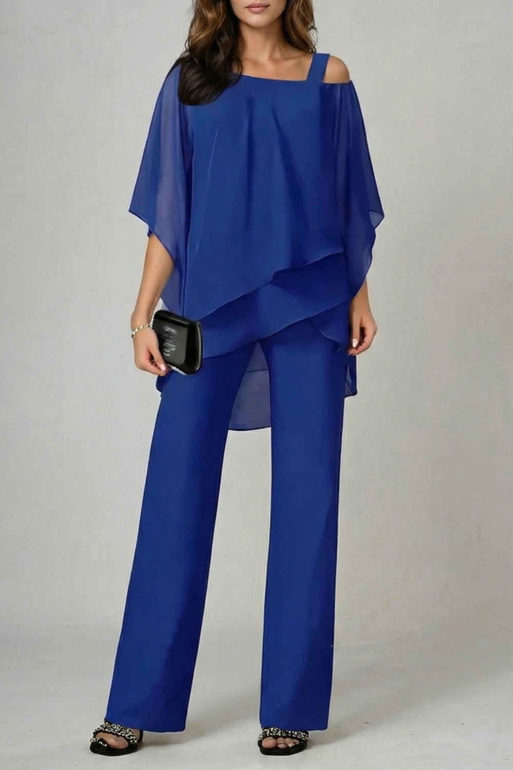 Élaria | Asymmetric Off-Shoulder Chiffon Top & Trouser Set